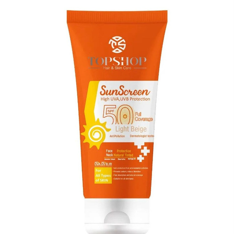 کرم ضد آفتاب تاپ شاپ مدل SPF 50 حجم 50 میلی لیتر - بژ تیره