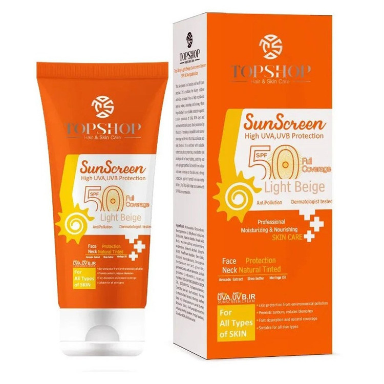 کرم ضد آفتاب تاپ شاپ مدل SPF 50 حجم 50 میلی لیتر - بژ تیره