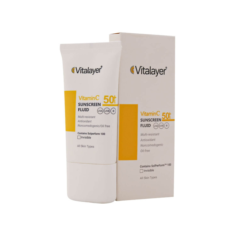 فلوئید ضد آفتاب SPF 50 ویتالیر مدل Vitamin C حجم 50 میلی لیتر - بی رنگ
