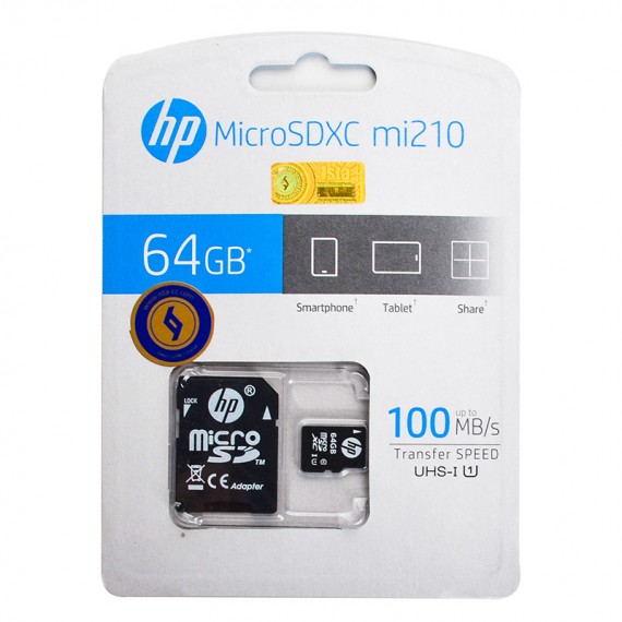 رم موبایل و دوربین اچ پی (HP) 64GB MicroSDXC UHS-I mi210 100MB/S خشاب دار